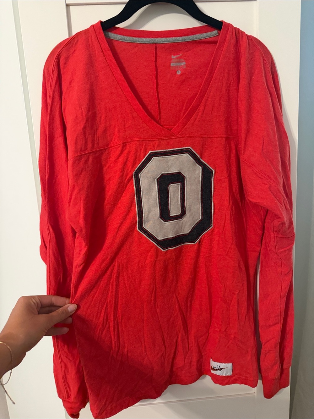 Nike Red V-Neck Long Sleeve Top with Number Patch